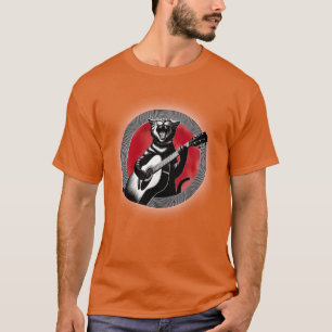 Rock Cat Playing Guitar under the red moon friends T-Shirt