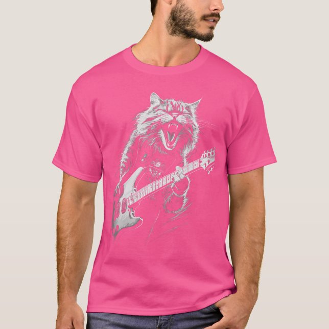 Rock Cat Playing Guitar Woman Funny Guitar Cat T-Shirt (Front)