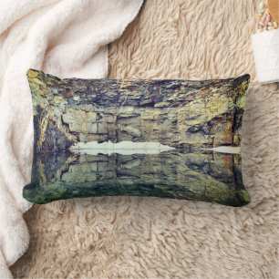 Rock Cliff Reflections In Pond 3  Lumbar Cushion