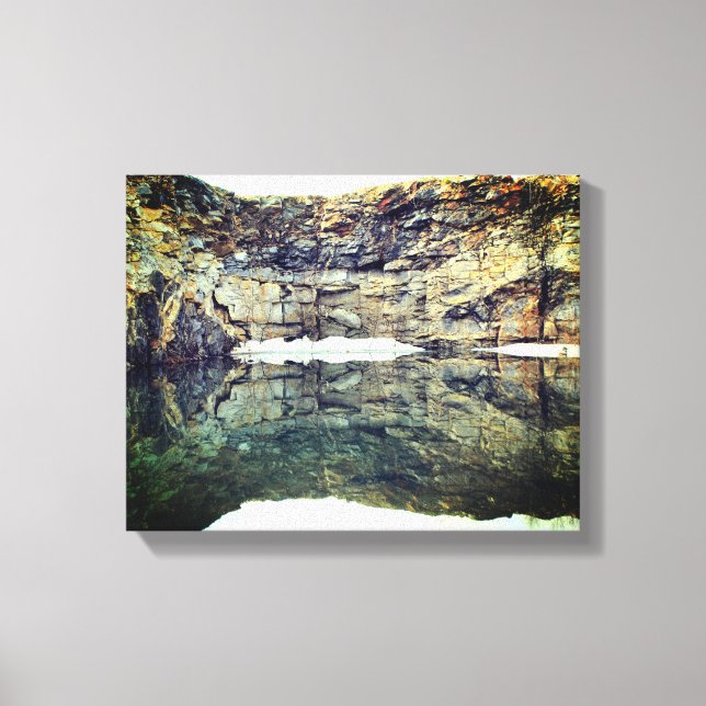 Rock Cliff Wall Reflections In Pond 3 Nature Canvas Print (Front)