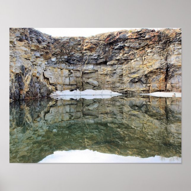 Rock Cliff Wall Reflections In Pond 3 Nature Poster (Front)