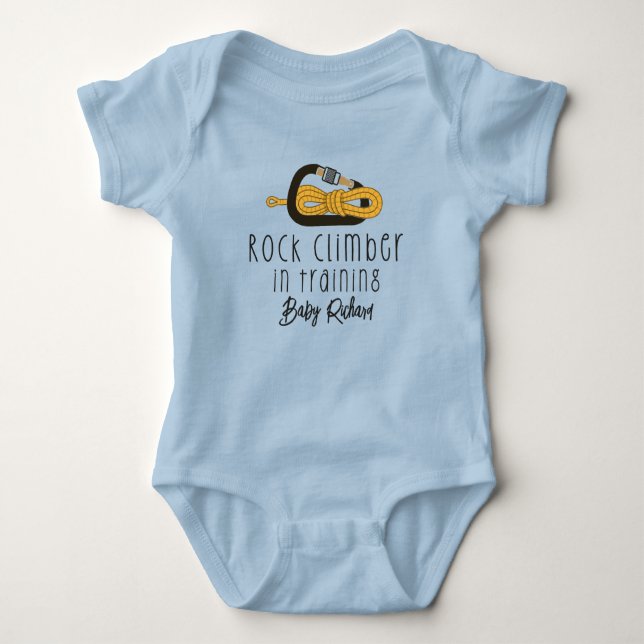 Rock Climber in Training Baby Name Rock Climbing Bodysuit (Front)
