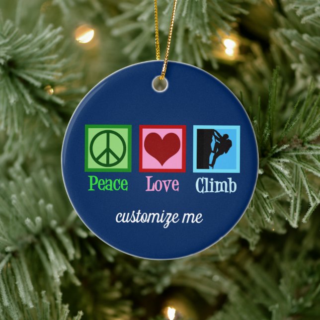 Rock Climber Peace Love Mountain Climbing Custom Ceramic Tree Decoration (Tree)