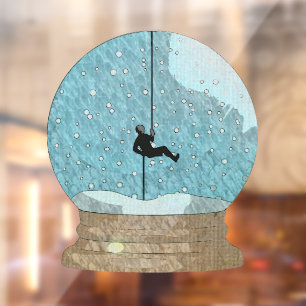Rock climber rope repelling snow globe unique