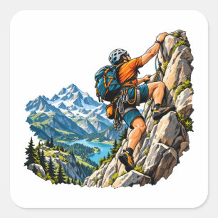 Rock climbing adventure for mountain climbers square sticker