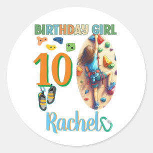 Rock Climbing Birthday Girl Adventure Ready Classic Round Sticker
