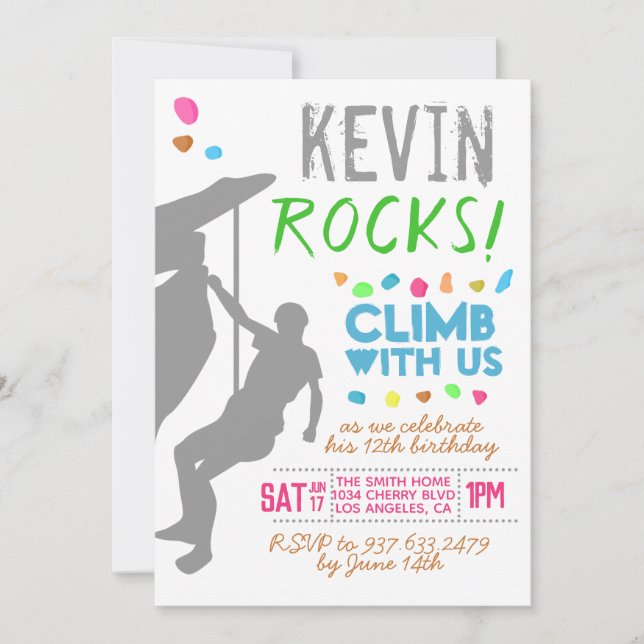 Rock Climbing Birthday Invitation (Front)