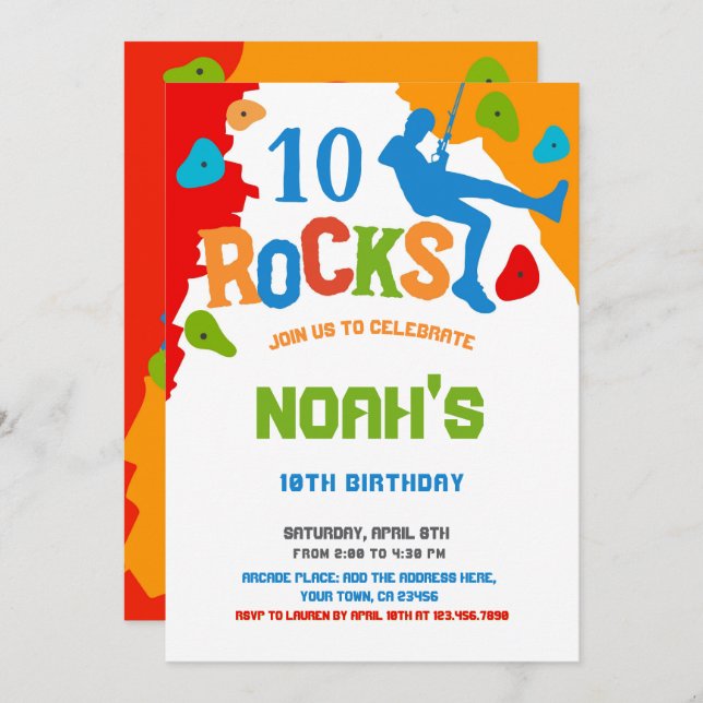 Rock Climbing Birthday Invitation (Front/Back)