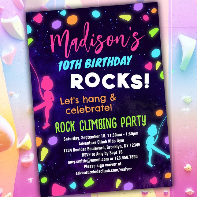 Rock Climbing Birthday Party Invitation for Kids (Creator Uploaded)