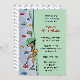Rock Climbing Boy Black Hair Birthday Party Wall Invitation