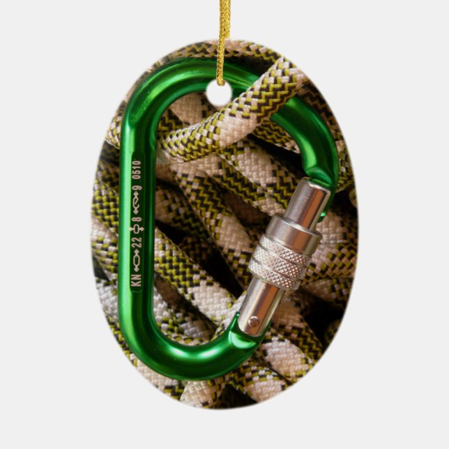Rock Climbing , Carabiner, Rope, Summit Cross Ceramic Tree Decoration (Front)
