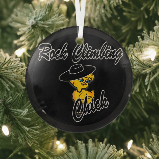 Rock Climbing Chick #4 Glass Tree Decoration (Insitu)