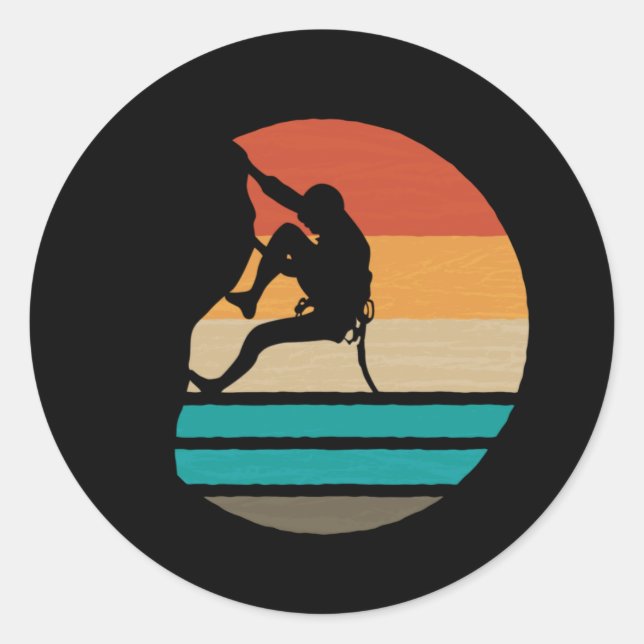 Rock Climbing Climber Retro Classic Round Sticker (Front)
