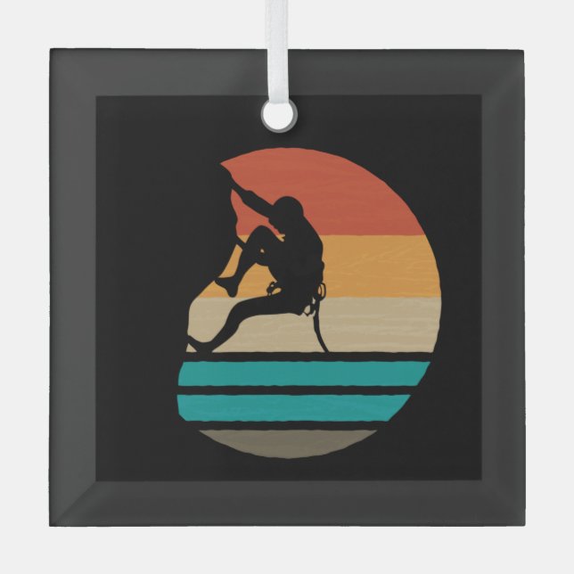 Rock Climbing Climber Retro Glass Tree Decoration (Front)