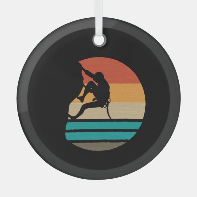 Rock Climbing Climber Retro Glass Tree Decoration (Front)