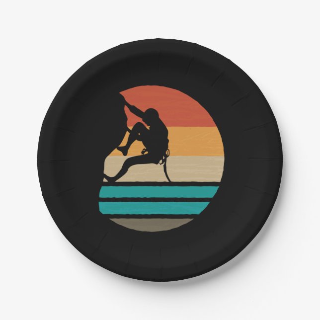 Rock Climbing Climber Retro Paper Plate (Front)