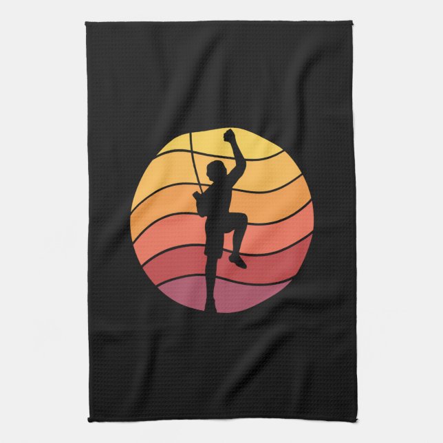Rock Climbing Climber Retro Tea Towel (Vertical)