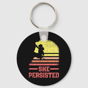 Rock Climbing Female Climber Silhouette Retro She Key Ring