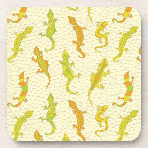 Rock Climbing Geckos on yellow - seamless pattern. Coaster