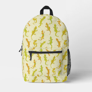 Rock Climbing Geckos on yellow - seamless pattern. Printed Backpack