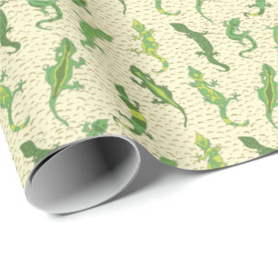 Rock Climbing Geckos on yellow - seamless pattern. Wrapping Paper