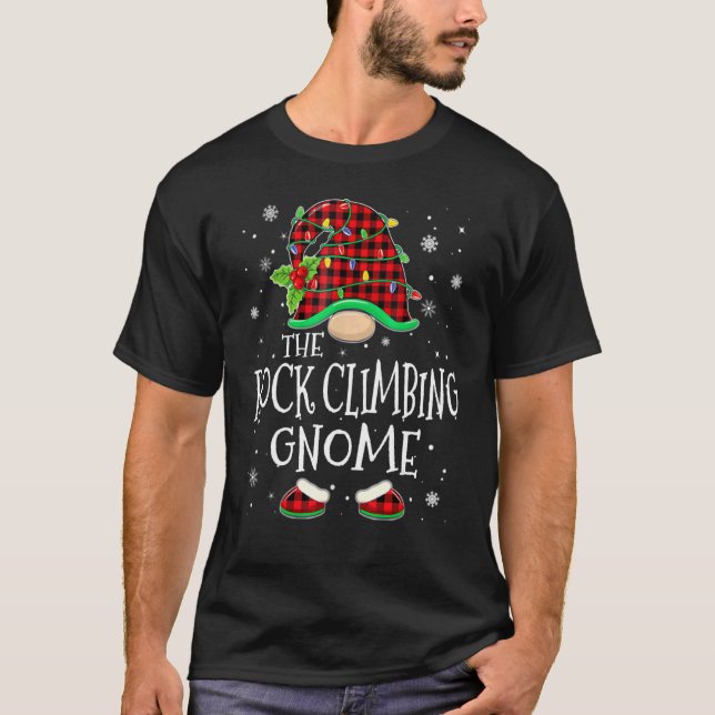 Rock Climbing Gnome Red Plaid Matching Family X Ma T-Shirt (Front)