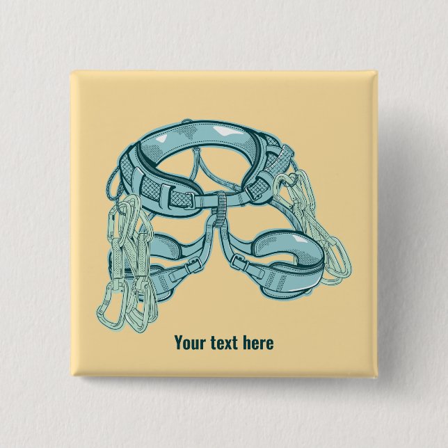 Rock climbing harness with quick draws 15 cm square badge (Front)