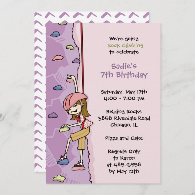 Rock Climbing Invitation: Brunette Brown Hair Invitation (Front/Back)