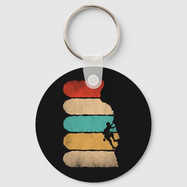 Rock Climbing Retro Hipster Climber Novelty Key Ring (Front)