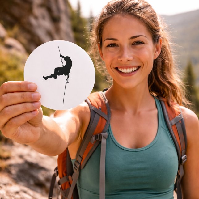 Rock Climbing Silhouette Minimalist Design Classic Round Sticker (Creator Uploaded)