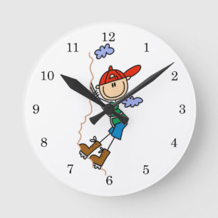 Rock Climbing Stick Figure Round Clock