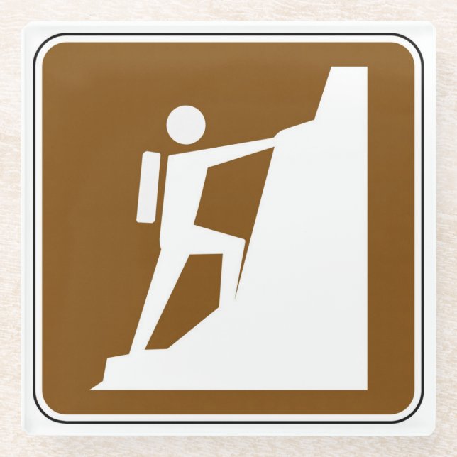 Rock Climbing Symbol Sign Glass Coaster (Front)