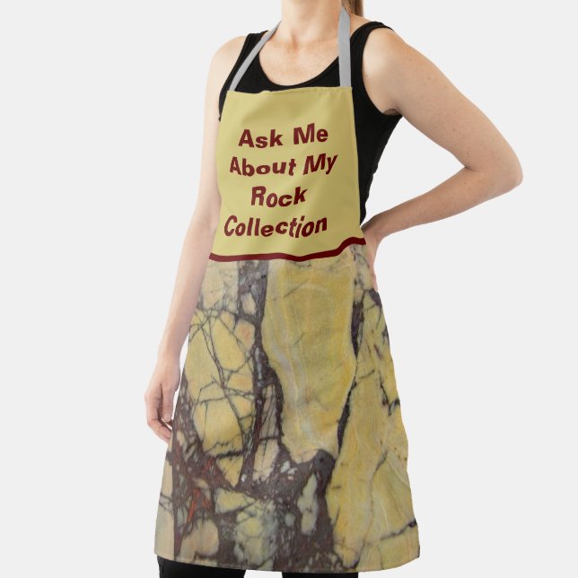 Rock Collector Humourous Yellow Red Marbled Stone Apron (Insitu)