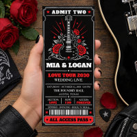 Rock Concert Ticket Black Red Guitar Roses Wedding
