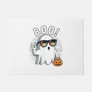 Rock Ghost Retro Halloween Pumpkin Funny Boo Doormat