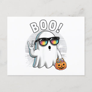 Rock Ghost Retro Halloween Pumpkin Funny Boo Holiday Postcard