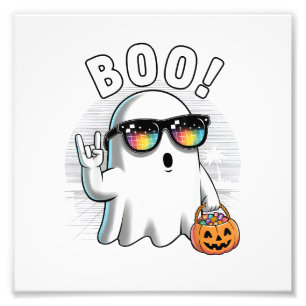 Rock Ghost Retro Halloween Pumpkin Funny Boo Photo Print
