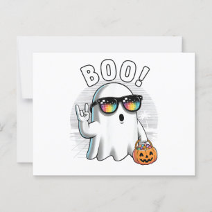 Rock Ghost Retro Halloween Pumpkin Funny Boo Postcard