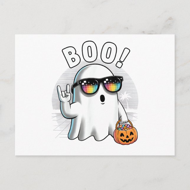 Rock Ghost Retro Halloween Pumpkin Funny Boo Postcard (Front)