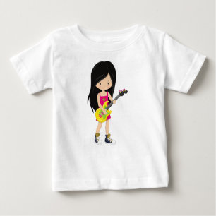 Rock Girl, Black Hair, Band, Music, Guitar Player Baby T-Shirt