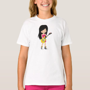 Rock Girl, Black Hair, Band, Music, Guitar Player T-Shirt