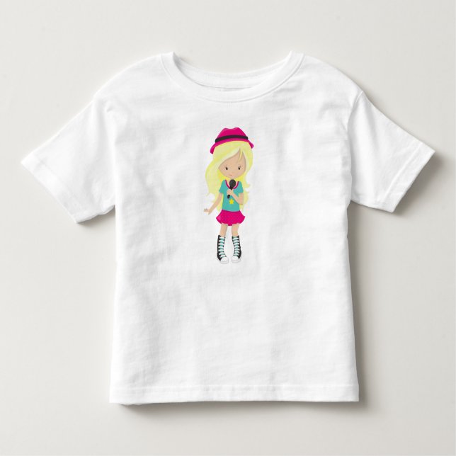 Rock Girl, Blonde Hair, Band Singer, Microphone Toddler T-Shirt (Front)