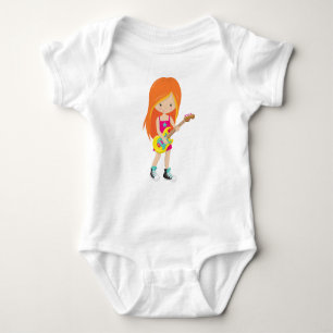 Rock Girl, Orange Hair, Guitar Player, Band, Music Baby Bodysuit