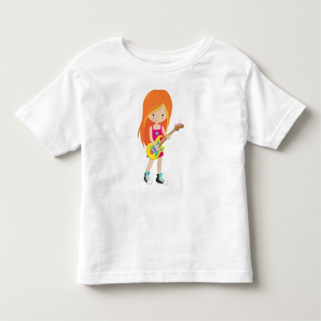 Rock Girl, Orange Hair, Guitar Player, Band, Music Toddler T-Shirt (Front)