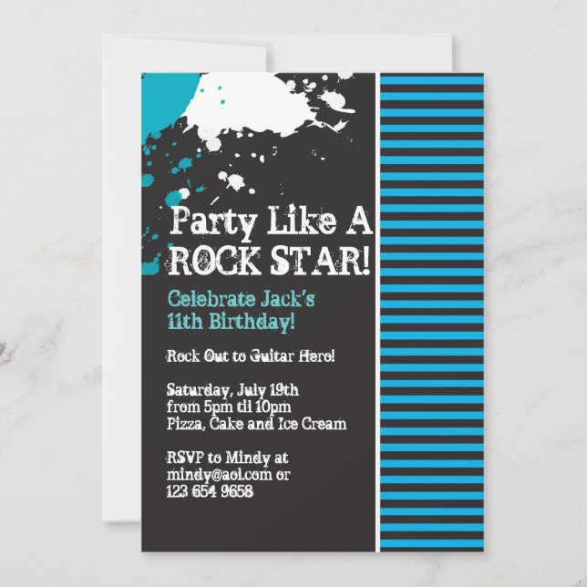 Rock, Grunge, Punk, Boy Party Invitation (Front)