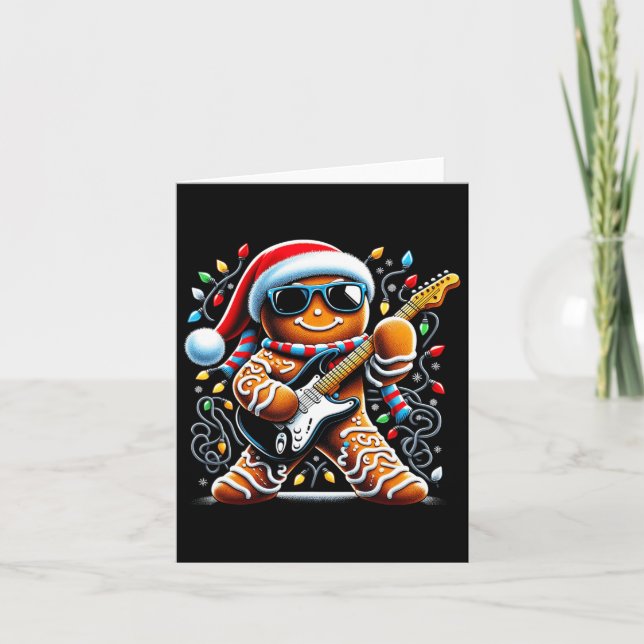 Rock Guitar Gingerbread Playing Guitar -funny Chri Card (Front)