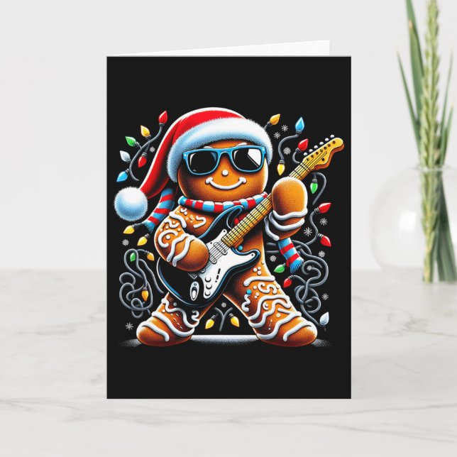 Rock Guitar Gingerbread Playing Guitar -funny Chri Card (Front)