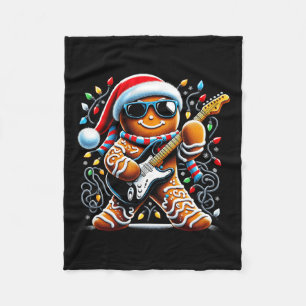Rock Guitar Gingerbread Playing Guitar -funny Chri Fleece Blanket