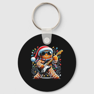 Rock Guitar Gingerbread Playing Guitar -funny Chri Key Ring