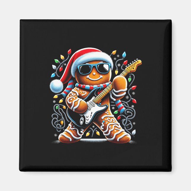 Rock Guitar Gingerbread Playing Guitar -funny Chri Magnet (Front)